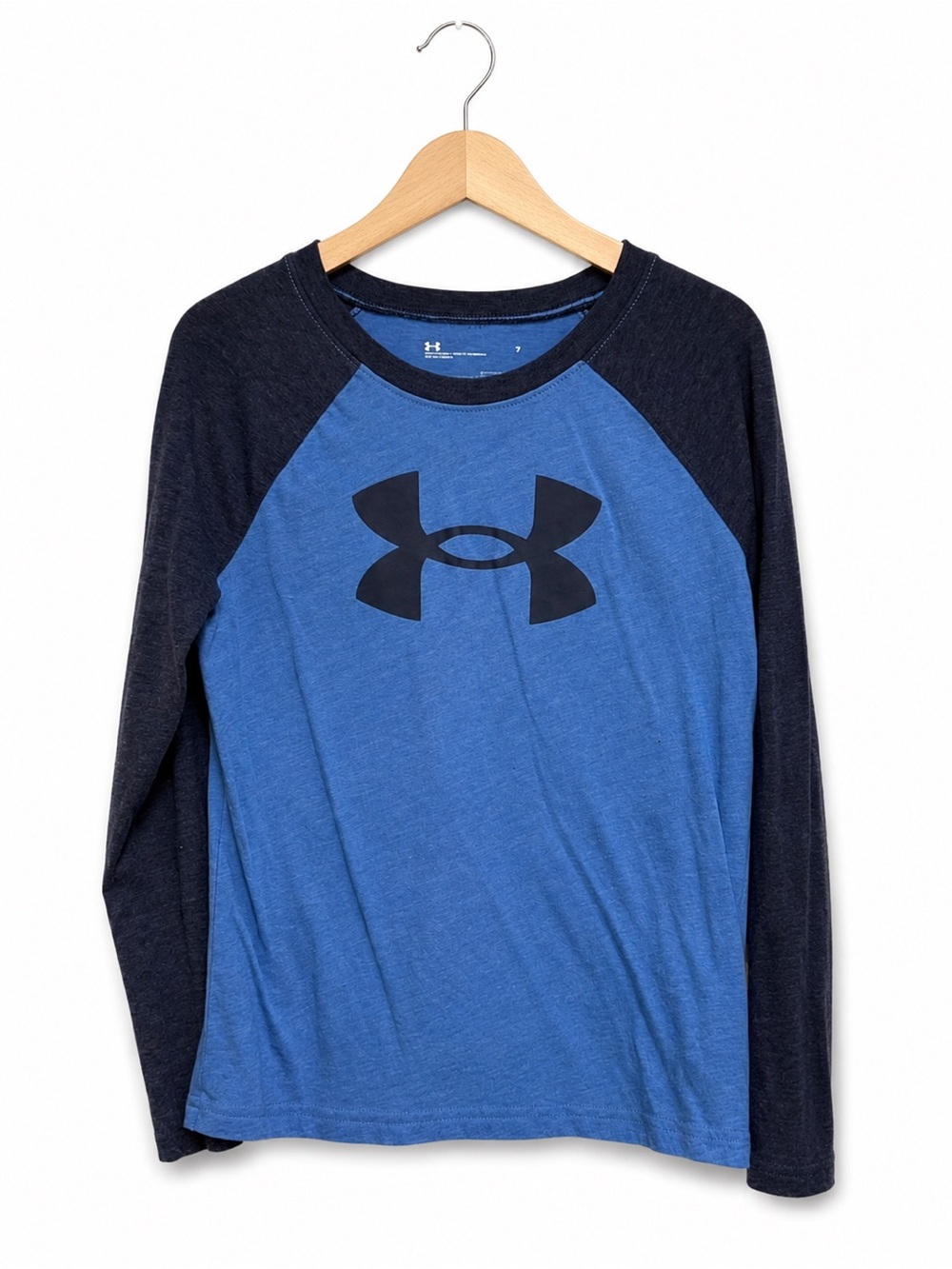 Under Armour Kids Blue Raglan Long Sleeve Logo Tee Shirt UAFEA30E-433 7 Baseball